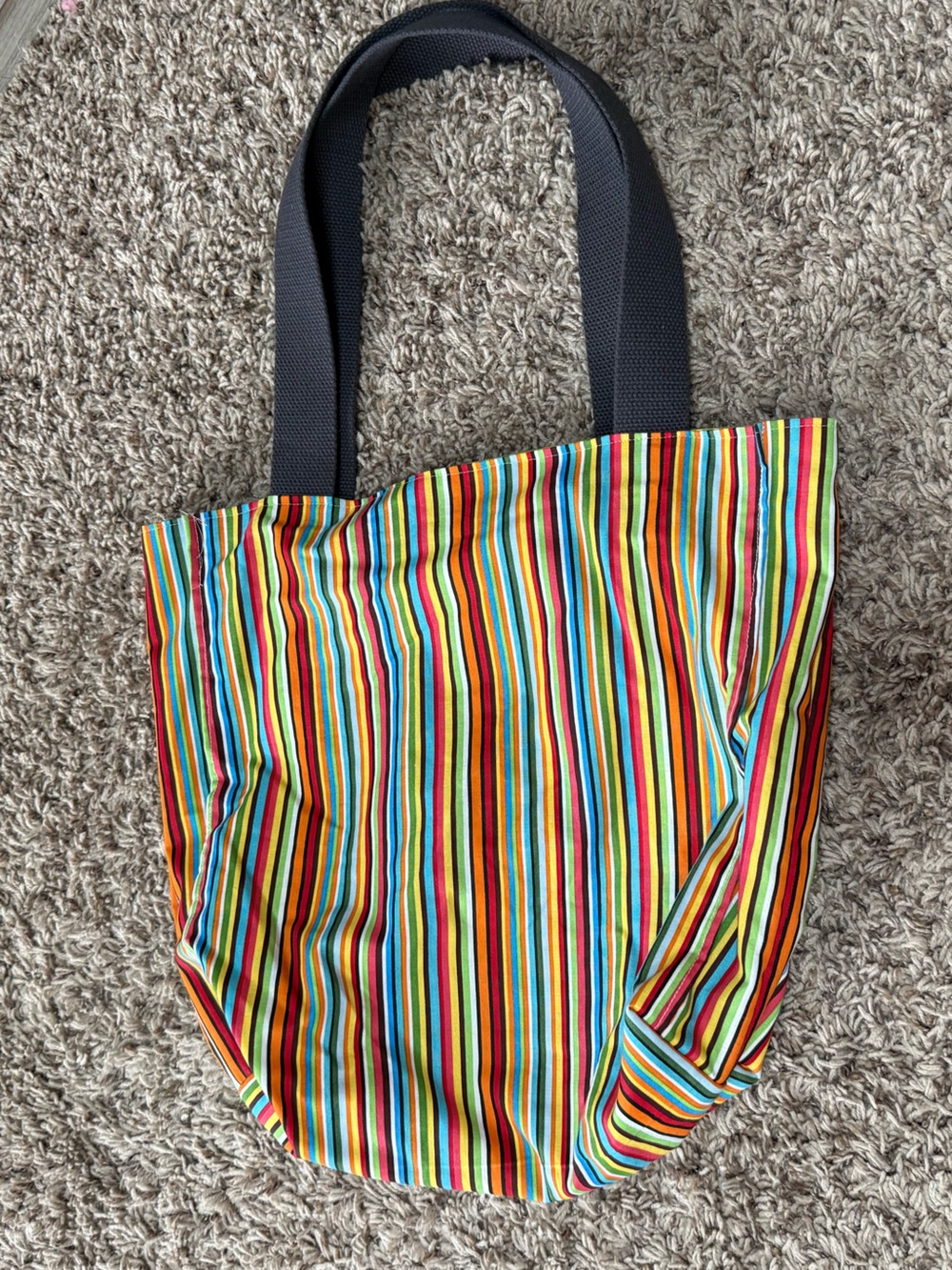 Handmade Multi-Color Striped Tote Bag - Polka Dot Interior (like new)